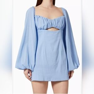 RUMER Women's 100% Cotton Long Sleeve Camille Cutout Mini Dress, Blue,  Large